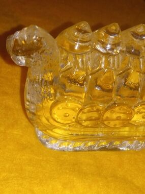 70s Lindshammar Glass Viking Ship Ice Block Paperweight Sculpture